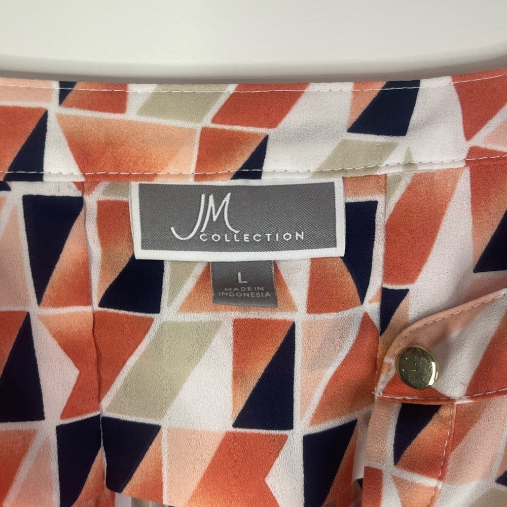 JM‎ Collection Geometric Print Blouse in Orange and Black - Picture 5 of 8